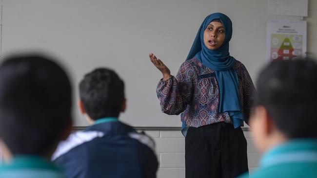 IQRA College teacher Afroza Sultana teaches a class in O'Halloran Hill. Picture: Roy VanDerVegt