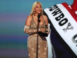 Beyoncé accepts the Album of the Year award for Cowboy Carter. Picture: Getty Images for the Recording Academy