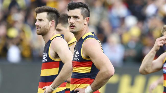 Taylor Walker and Andy Otten after the Grand Final loss. Picture: Sarah Reed