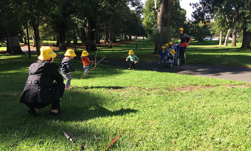 Guardian childcare centres take toddlers around the city in 8 seater pram Kidspot