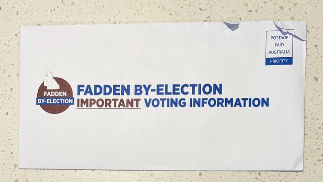 The envelope sent to Fadden voters with the LNP’s election material inside.