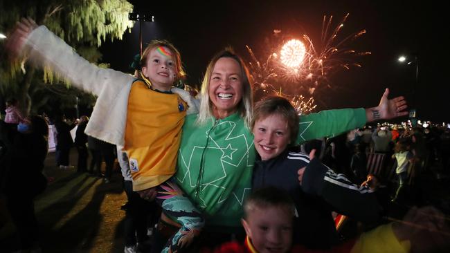 2032 Olympic Games announcement celebration at Kurrawa-Pratten Parklands. We get the games!!!!!!!. Brooke Hanson celebrates with her family.. Picture Glenn Hampson