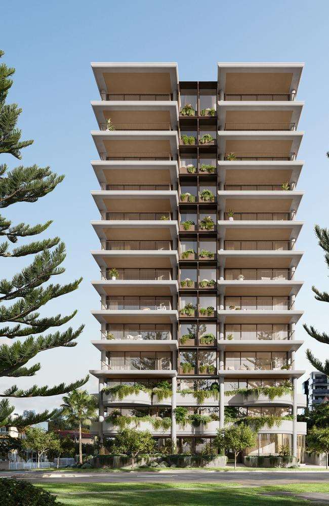 Artist impression of Emerson, a 13-storey tower planned for Kirra's 100 Musgrave Street by Melbourne-based developer Hirsch and Faigen