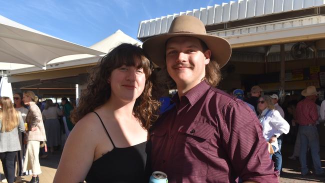 Hannah and Emerson at the Roma Rugby Races at Bassett Park on Saturday June 24, 2023. Picture: Chloe Cufflin.
