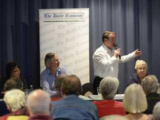 Council candidate Jim Simmons addresses the crowd.