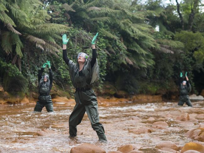 Dancers from Tasdance perform in Queenstown’s mining-impacted Queen River at a previous event. Picture: JACK ROBERT-TISSOT