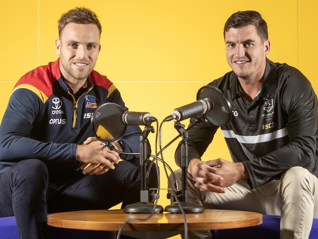 New Lowdown podcast team of Brodie Smith from the Adelaide Crows and Tom Rockliff from Port Adelaide at the Advertiser, 3 March 2020. Picture Simon Cross