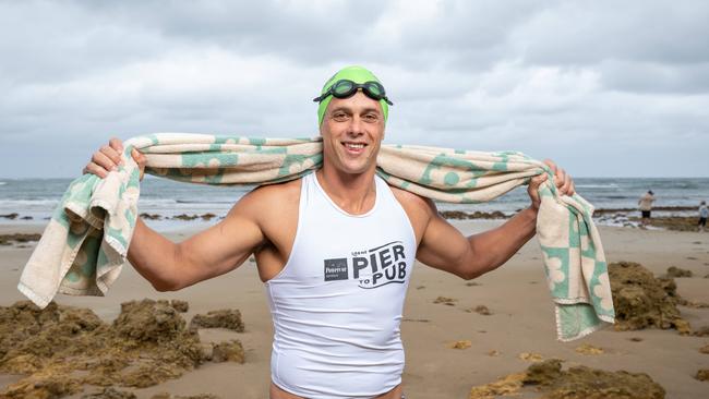 Former Carlton star Ed Curnow is set to again swim this year’s Lorne Pier to Pub and Mountain to Surf. Picture: Brad Fleet.