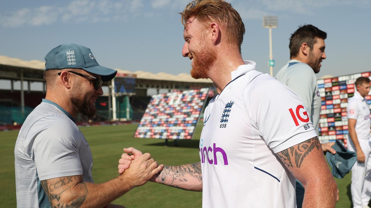 Ben Stokes and Brendon McCullum . (Photo by Matthew Lewis/Getty Images)