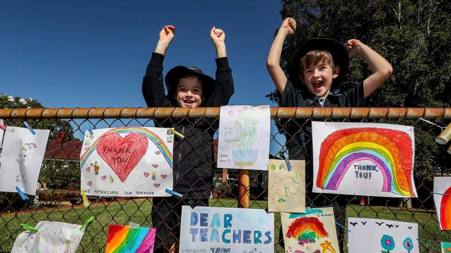 Nine-year-old twins Gray Hodgkins and Tate at Jolimont Primary School in Western Australia. Picture: Colin Murty