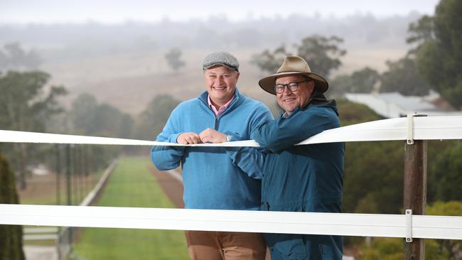 Tony McEvoy and son Calvin at their Kildalton Park stable. They'll have three runners in Saturday's Group 1 SA Derby. Picture: Tait Schmaal