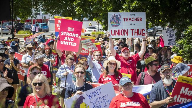 Tasmanian public sector unions march and rally at Hobart. Picture: Chris Kidd
