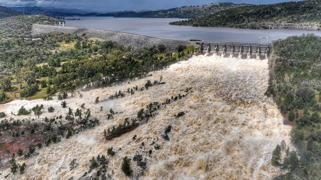 Wyangala Dam was spilling at 230,000 megalitres of water a day. Picture: Over and Above Photography