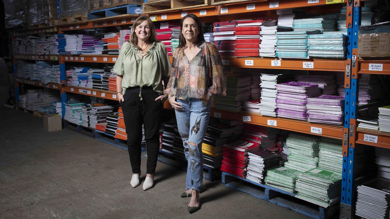 Schoolstuff founders Lisa Jensen and Alison Walsh at their East Brisbane warehouse.