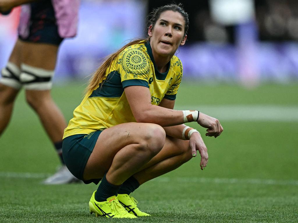 Charlotte Caslick following defeat in the bronze medal playoff. Picture: Carl de Souza/AFP