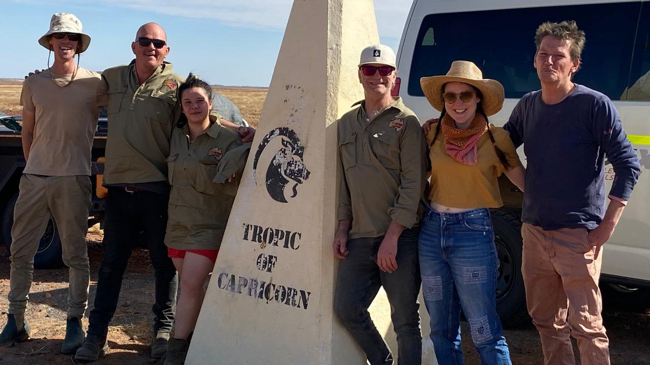 Stopping off for a photo at the Tropic of Capricorn (from left) Jack MacDonald, Richard May-Steers, Vanessa Muller, Ross Kessler, Lauren Edmondson and Craig Trace.
