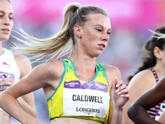 BIRMINGHAM 2022 COMMONWEALTH GAMES. 07/08/2022   .  Track and Field at Alexander Stadium.  Womens 1500 mtr final . Australian Abbey Caldwell on her way to a bronze medal in the 1500 mtr . Picture: Michael Klein