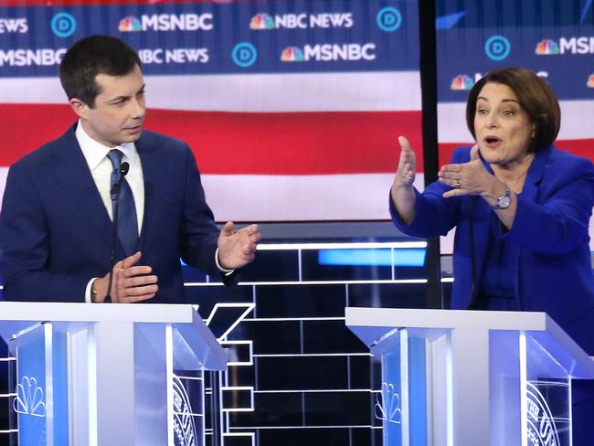 Democratic presidential candidate former Indiana Mayor Pete Buttigieg and Senator Amy Klobuchar. Picture: AFP