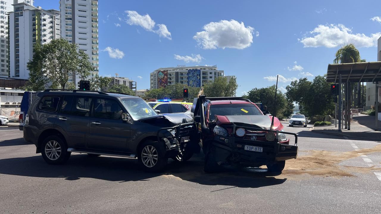 Two cars collided at the intersection of Cavenagh Street and Bennett Street on September 12. Picture: Harry Brill