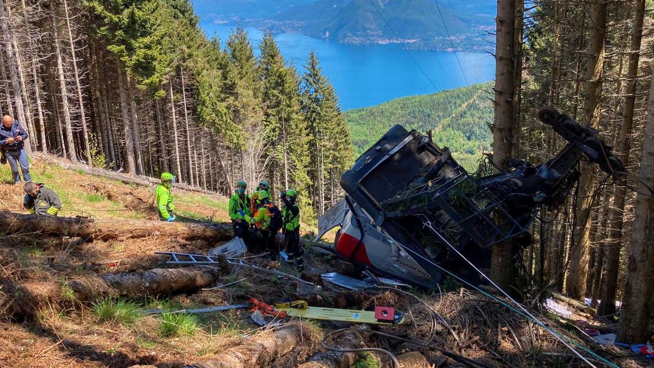 The cable line takes tourists up the Mottarone mountain, near Lake Maggiore. Picture: Vigili del Fuoco