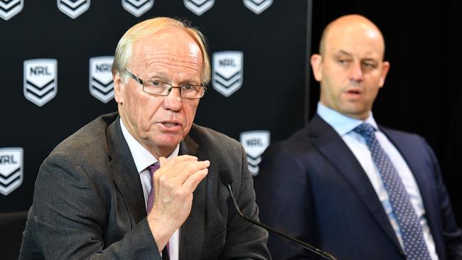 ARL Commission chairman Peter Beattie and NRL CEO Todd Greenberg. Picture: AAP