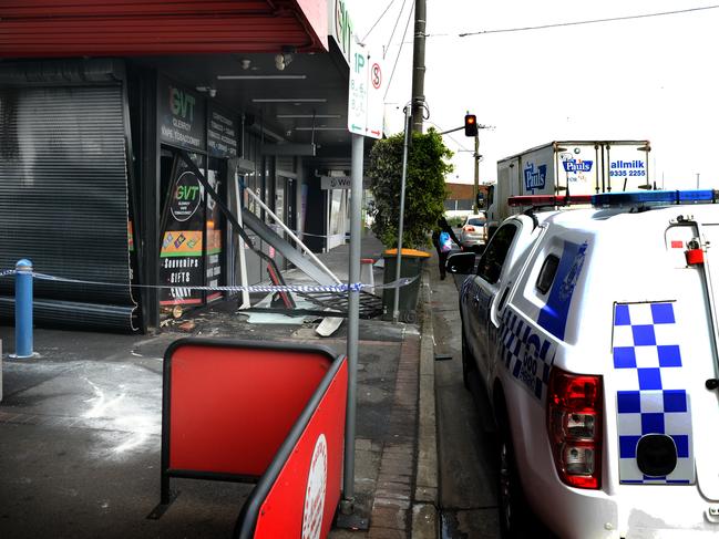 A tobacconists on Wheatsheaf Road Glenroy was badly damaged in an arson attack. Picture: Andrew Henshaw