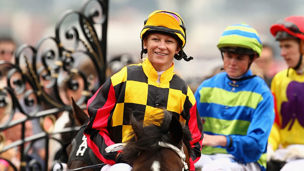 Lisa Cropp after winning a race on Victoria Derby Day at Flemington in 2007. Photo: Mark Dadswell/Getty Images.