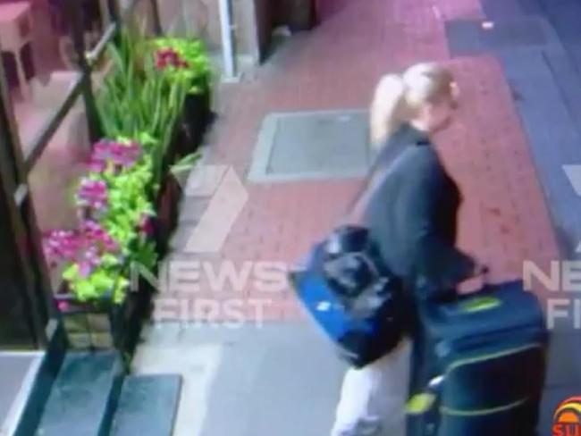 Sainsbury leaves her Colombian hotel. Picture: Seven News