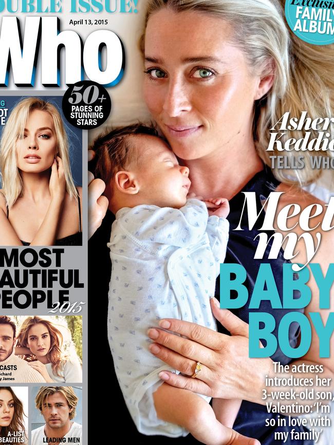 Indescribable love ... Asher Keddie introduces son Valentino to the world on the cover of WHO magazine. Picture: Who