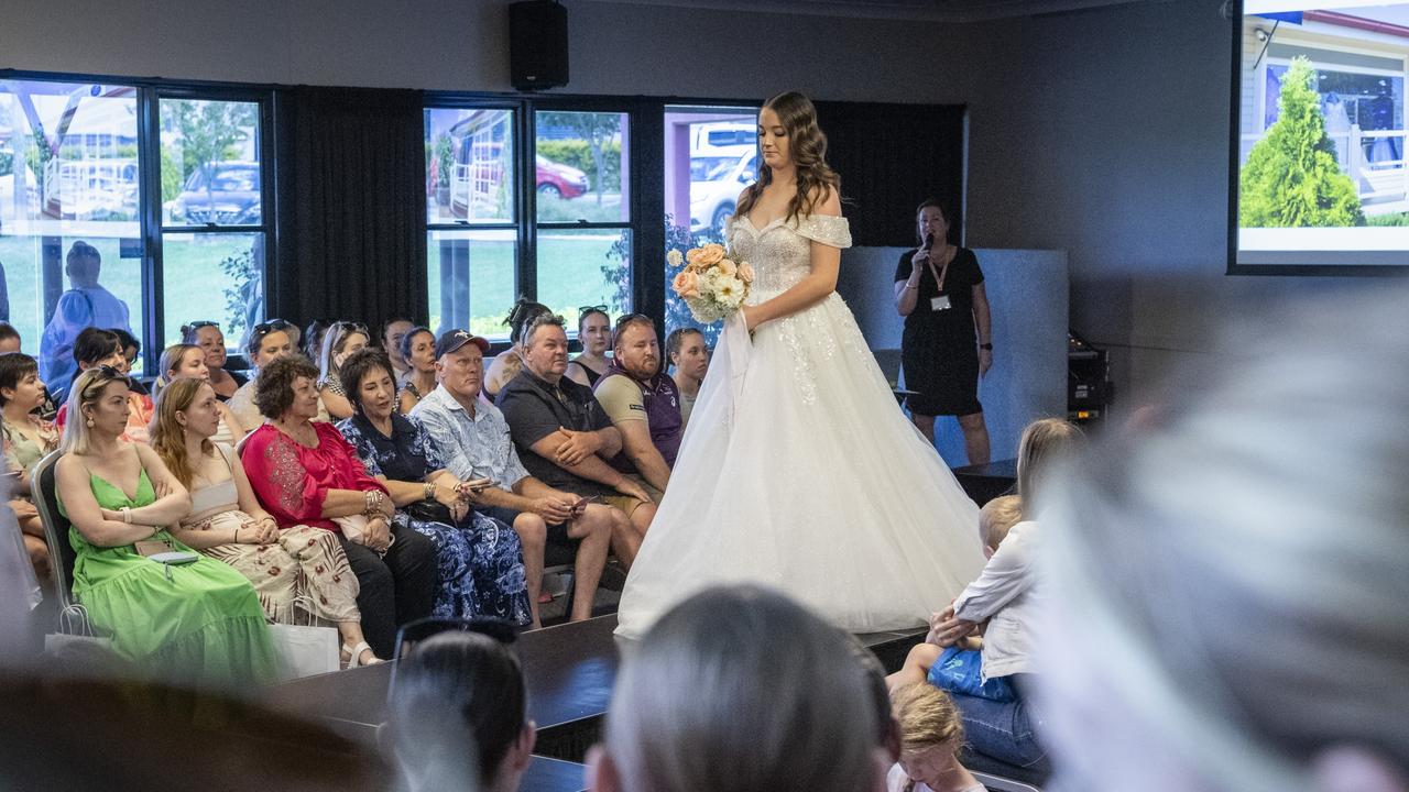 Tahlie Derksen models a gown from A Touch of Romance at Toowoomba's Wedding Expo hosted by Highfields Cultural Centre, Sunday, January 21, 2024. Picture: Kevin Farmer