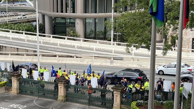 A protest outside Parliament House on Thursday morning. Picture: Supplied