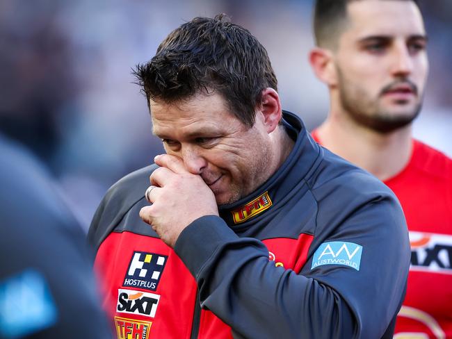 MELBOURNE, AUSTRALIA - JUNE 18: Stuart Dew, Senior Coach of the Suns is seen during the 2023 AFL Round 14 match between the Carlton Blues and the Gold Coast Suns at the Melbourne Cricket Ground on June 18, 2023 in Melbourne, Australia. (Photo by Dylan Burns/AFL Photos via Getty Images)