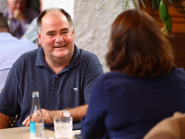 Reporter Michael Madigan having lunch with Senator Susan McDonald in the Spanish Garden at the Breakfast Creek Hotel Picture Lachie Millard