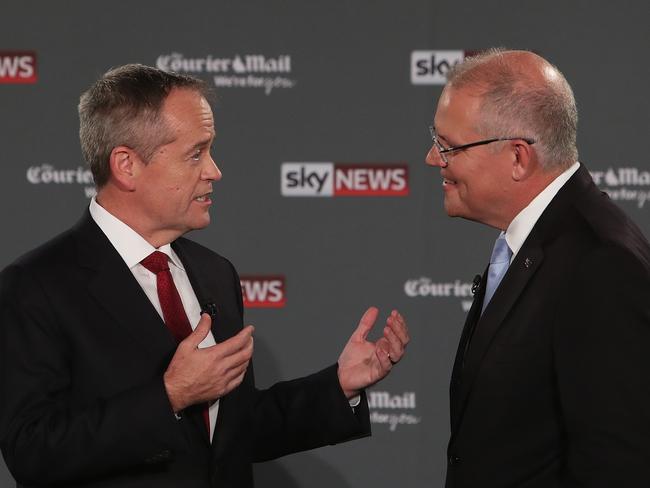 The leaders wore ties in their party’s respective colours. Picture: Kym Smith/News Corp Australia