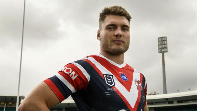 Sydney Roosters player Angus Crichton poses for a photograph during a Sydney Roosters NRL Media Opportunity at the SCG in Sydney, Monday, September 30, 2019. (AAP Image/Bianca De Marchi) NO ARCHIVING