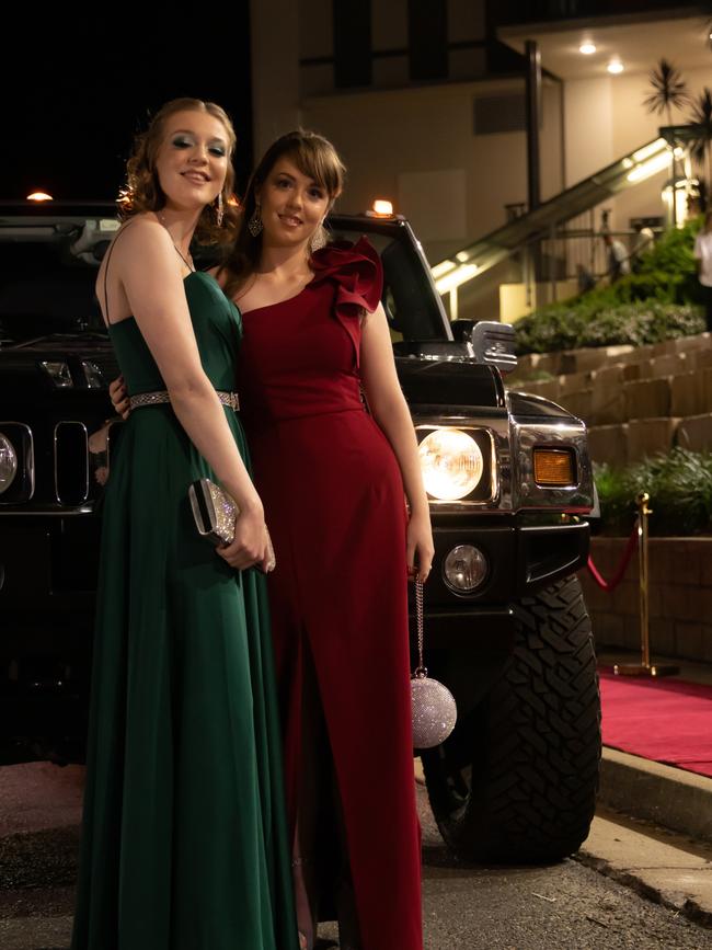 Megan Evans and Lacey Mitchell. Hillcrest Christian College 2020 school formal. Photo: Supplied