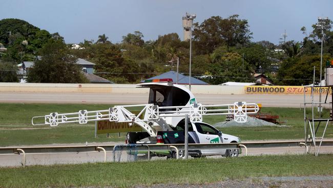 Police and Workplace Health and Safety are at Redcliffe Paceway investigating following an incident four people were hit by the boom of the pace car. Photo Tara Croser.