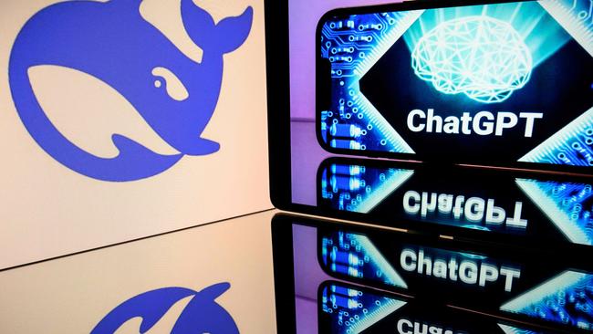 This photograph shows screens displaying the logo of DeepSeek, a Chinese artificial intelligence company which develops open-source large language models. Despite deciding to ban DeepSeek from government computer systems it was decided that private Aussie citizens could still download the AI app at their own risk. Picture: Lionel Bonaventure/AFP