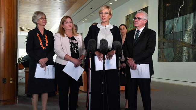 Independent Member for Warringah Zali Steggall announces at a press conference regarding her climate change bill, which has been postposed because of COVID-19. (AAP Image/Mick Tsikas)