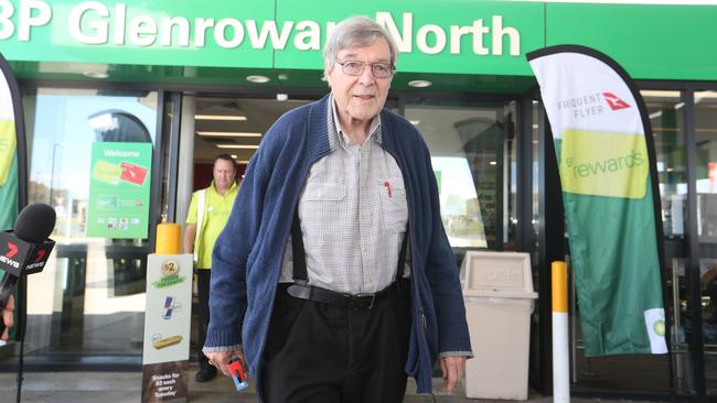 Cardinal George Pell leaves the Glenrowan North service station, where he stopped on his road trip from Melbourne to Sydney on Wednesday. Picture: David Geraghty