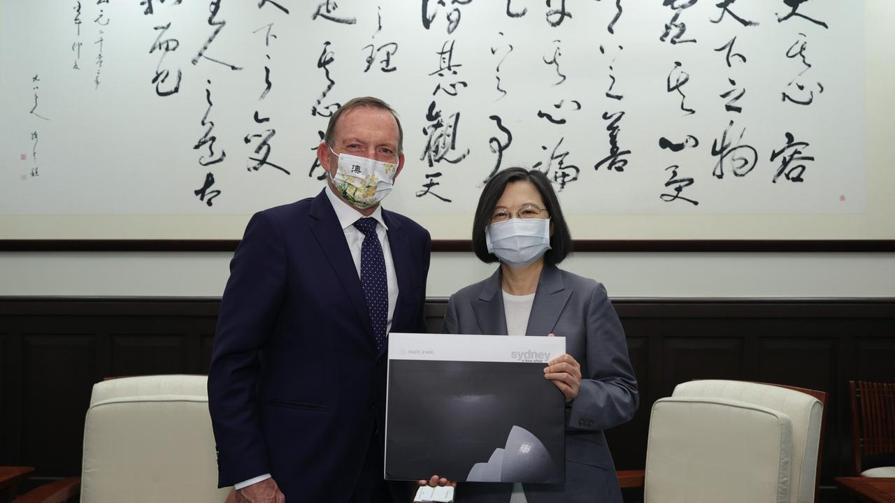 Tony Abbott with Taiwanese President Tsai Ing-wen in Taipei on Thursday.