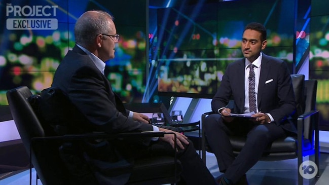 Waleed Aly and Scott Morrison on The Project. Picture:  TEN 