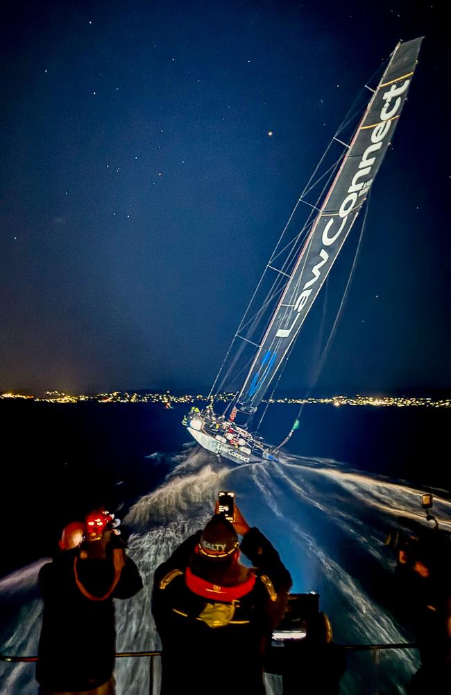 Law Connect arrives in Hobart to take line honours in the early hours. Picture: Linda Higginson