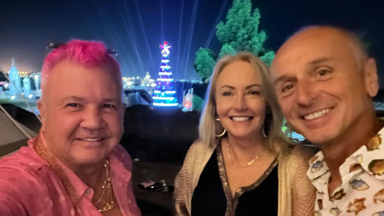 Darryn Lyons and Stretch Kontelj enjoyed each other’s company at the Geelong waterfront. Pictured with Paula Kontelj.