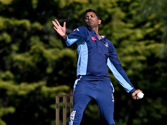 AberfeldieÃs Sohan Boralessa during the VTCA grand finalcricket match between Aberfeldie and Haig Fawkner in Aberfeldie, Saturday, March 26, 2022. Picture: Andy Brownbill