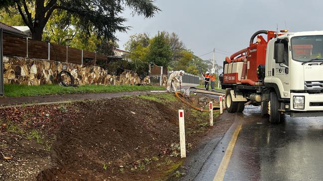 Emergency services at the scene on Sunday morning. Picture: Emma Brasier