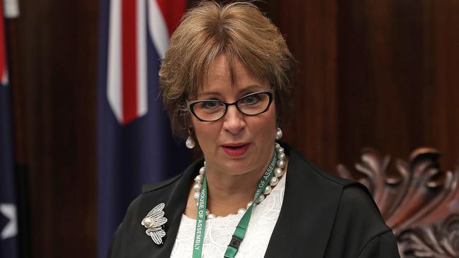 Speaker Sue Hickey read a statement before the start of Parliament indicating her ongoing support for the Hodgman Liberal Government. Picture: LUKE BOWDEN