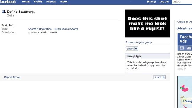 The pro rape Facebook page set up by St Pauls students in 2009.