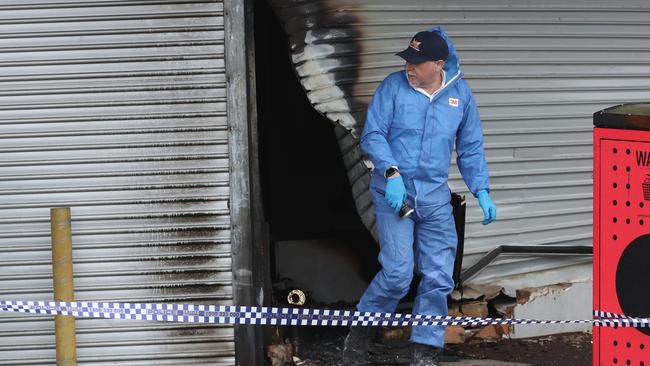 A scorched tobacco shop on West St in Hadfield. Picture: David Crosling