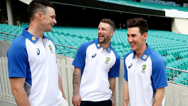 (L-R) Peter Handscomb, Matthew Wade and Nic Maddinson. Picture: Gregg Porteous.